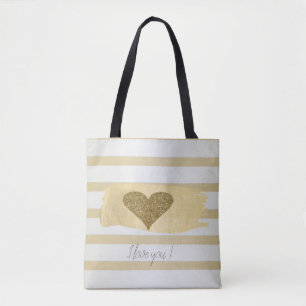 Liebreizende goldene Glitter-Herzen-Streifen - Ich Tasche