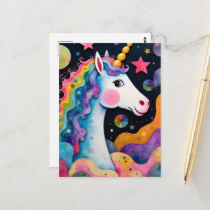 Liebreizendes Farbige Einhorn Fantasy Postkarte
