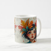 Liebreizendes Herbstmädchen mit Herbstlaub Kaffeetasse (VorderseiteRechts)