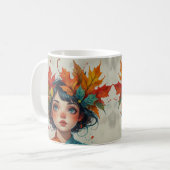 Liebreizendes Herbstmädchen mit Herbstlaub Kaffeetasse (Vorderseite Links)