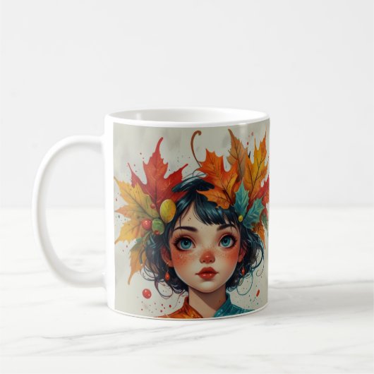 Liebreizendes Herbstmädchen mit Herbstlaub Kaffeetasse (Links)