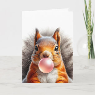 Liebreizendes rotes Eichhörnchen bläst Bubble Gum Karte