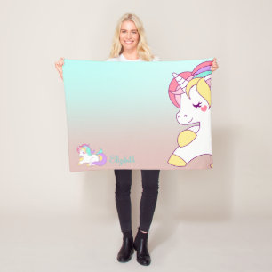 Liebreizendes süßes Regenbogen-Einhorn, Ombre Fleecedecke