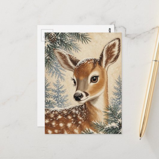 Liebreizendes Winterfawn Postkarte (Vorderseite/Rückseite Beispiel)