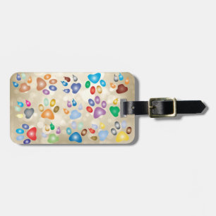 Liebreizige bunte Hundepfotenabdrücke, Bokeh Gepäckanhänger