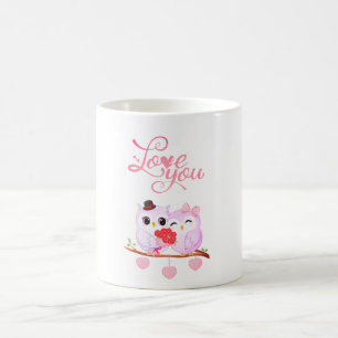 Liebst du süße Eulen-Paar Valentinstag Herz Rosa R Kaffeetasse
