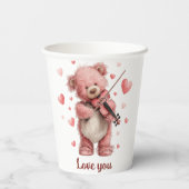 Liebst du Teddy mit Violin Pappbecher (Rückseite)