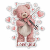 Liebst Du Teddy mit Violine Aufkleber (Vorderseite)