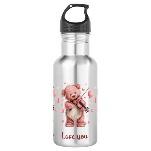 Liebst du Teddy mit Violine Edelstahlflasche (Vorderseite)