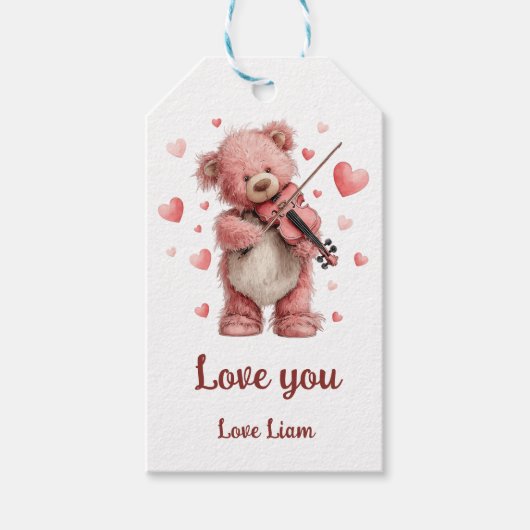 Liebst du Teddy mit Violine Geschenkanhänger (Vorderseite)