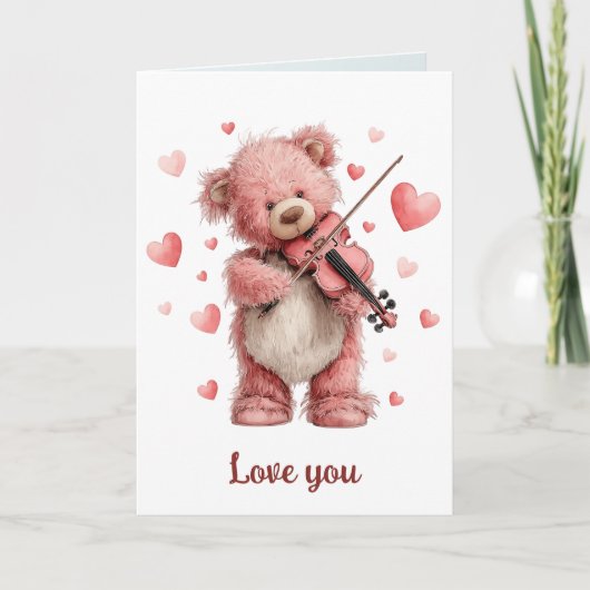 Liebst Du Teddy mit Violine Karte (Vorderseite)