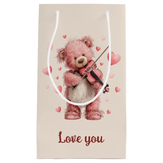 Liebst du Teddy mit Violine Kleine Geschenktüte (Vorderseite)