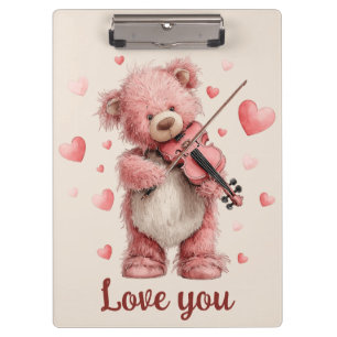 Liebst Du Teddy mit Violine Klemmbrett