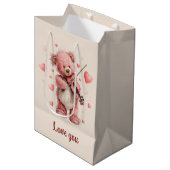 Liebst du Teddy mit Violine Mittlere Geschenktüte (Vorderseite Schrägansicht)