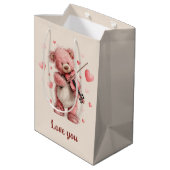 Liebst du Teddy mit Violine Mittlere Geschenktüte (Rückseite Schrägansicht)