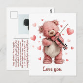 Liebst Du Teddy mit Violine Postkarte (Vorne/Hinten)