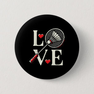 Liebt Badminton Spieler Herz Schläger Federball  Button