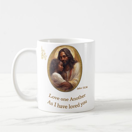 Liebt einander Bibelvers Kaffeetasse (Links)