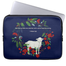 Liebt einander | Lamm- und Blumen-Laptop-Hülle Laptopschutzhülle