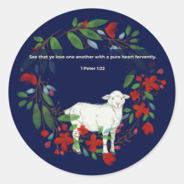 Liebt einander | Rund Sticker mit Lamm & Blumen