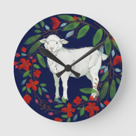 Liebt einander | Wanduhr mit Lamm- und Blumenmotiv