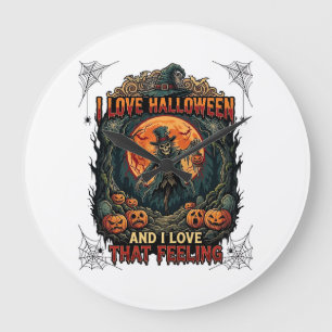 Liebt Halloween Skelett Vogelscheuche Vollmond Kür Große Wanduhr