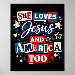 Liebt Jesus Und Amerika Auch Usa-Flagge 4. Juli Poster