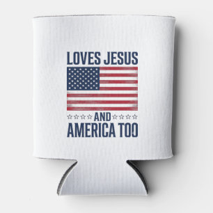 Liebt Jesus und Amerika zu sehr Patriotisches Chri Dosenkühler