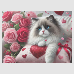 Liebt Rosen und Ragdoll-Katzen Seidenpapier
