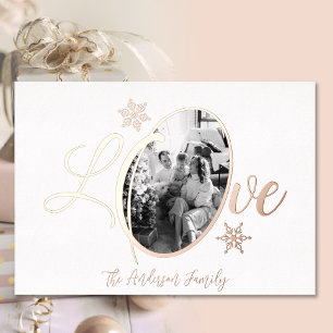Liebt Weihnachten Familienfoto Schneeflocke Roségo Folien Feiertagskarte