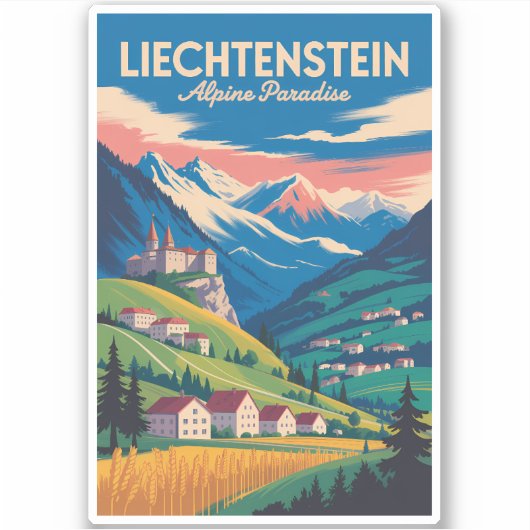 Liechtenstein Landscape Illustration Travel Art Aufkleber (Vorderseite)
