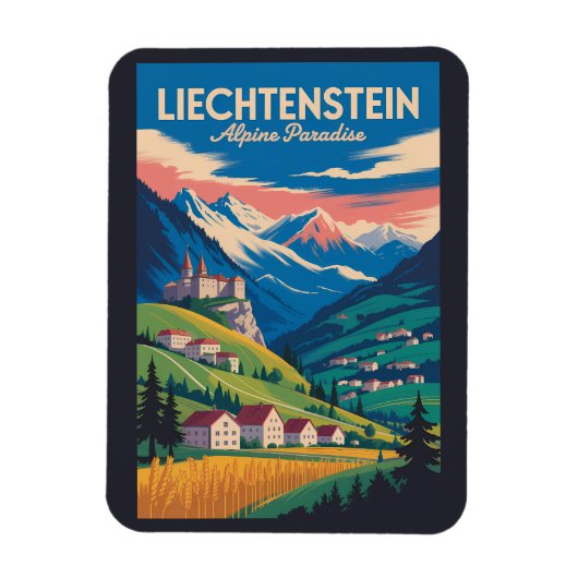 Liechtenstein Landscape Illustration Travel Art Magnet (Vertikal)