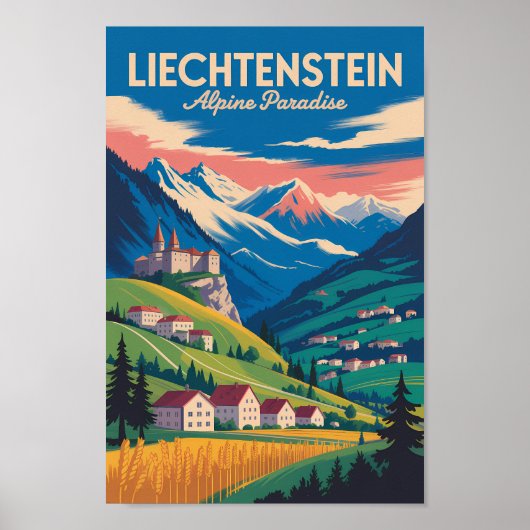 Liechtenstein Landscape Illustration Travel Art Poster (Vorne)