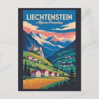 Liechtenstein Landscape Illustration Travel Art Postkarte