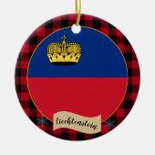 Liechtensteinische Flagge, karierter roter Büffel, Keramik Ornament (Vorne)