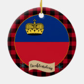 Liechtensteinische Flagge, karierter roter Büffel, Keramik Ornament (Hinten)