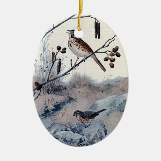Lied-Spatzen im Früjahr Keramik Ornament (Vorne)