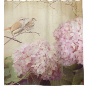 Lied-Vogel-Niederlassungs-Rosahydrangea-Blumen Duschvorhang