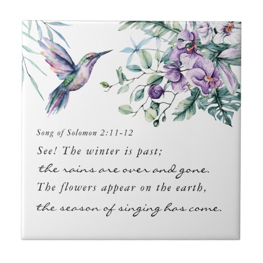 Lied von Solomon 2:11-12 Hummingbird Blume Bibel Fliese (Vorderseite)
