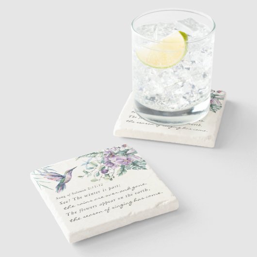 Lied von Solomon 2:11-12 Hummingbird Blume Bibel Steinuntersetzer (Seitenansicht)