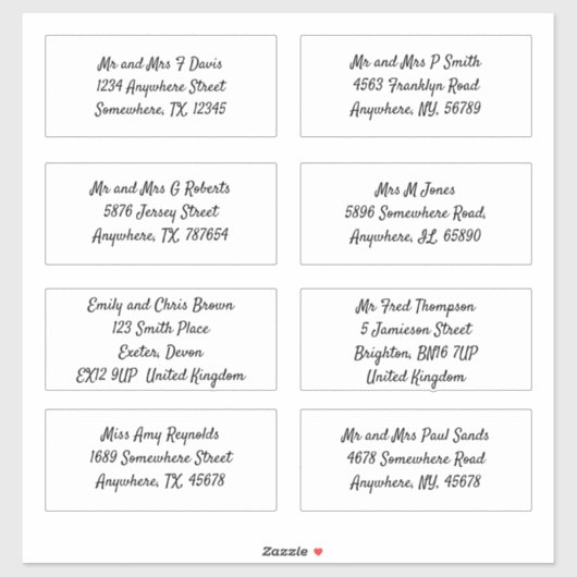 Lieferadresse des Empfängers für Script Aufkleber (Blatt)