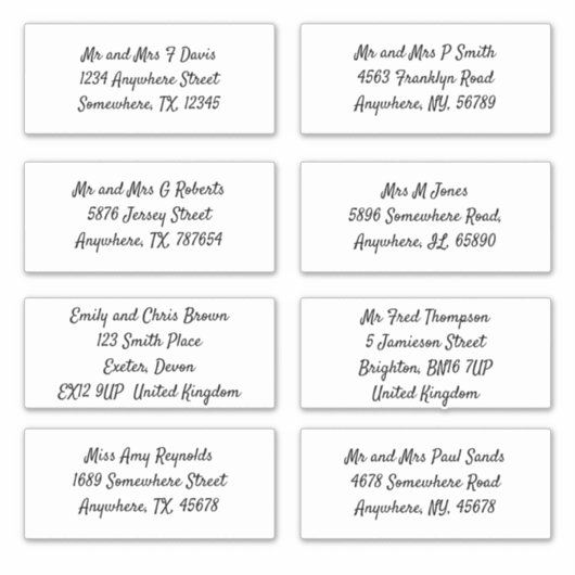 Lieferadresse des Empfängers für Script Aufkleber (Vorderseite)