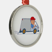 Lieferbote, der Truck Van Cartoon fährt Silbernes Ornament (Rechts)