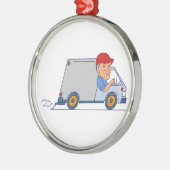 Lieferbote, der Truck Van Cartoon fährt Silbernes Ornament (Links)