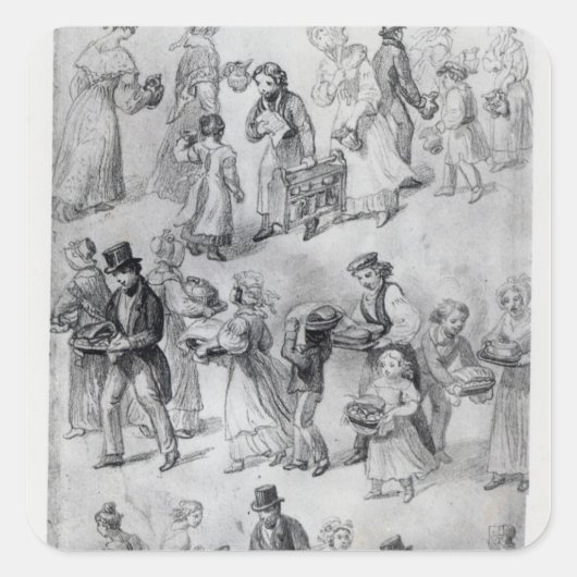 Liefern des Abendessens, 1841 Quadratischer Aufkleber (Vorderseite)