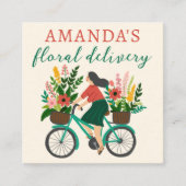 LIEFERN Niedlicher Girl Riding Fahrrad mit Blume Quadratische Visitenkarte (Vorderseite)
