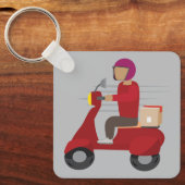 Lieferperson fährt Roller Schlüsselanhänger (Vorderseite)