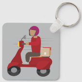 Lieferperson fährt Roller Schlüsselanhänger (Rückseite)