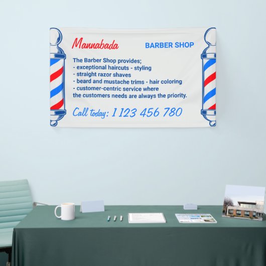 Lieferservice für rote Pole aus dem Barberblau-Nav Banner (Messeveranstaltung)