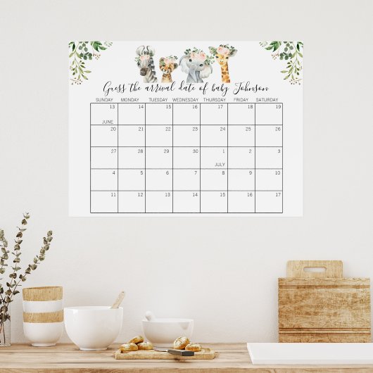 Lieferterminkalender für Safari Baby Shower Guess Poster (Küche)